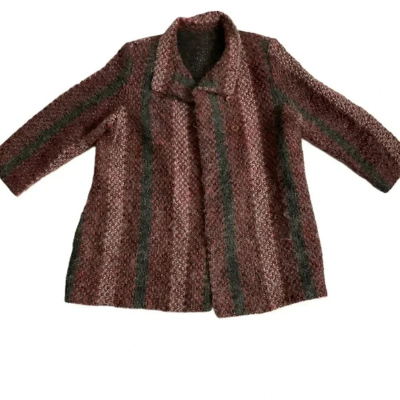Toni Woods New York Mohair Blend Buttoned Sweater Coat Size 40 Gray‎ Red - Picture 1 of 6